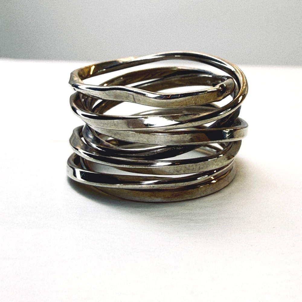 Sterling Silver Multi Band Rolling Ring Hammered Interlocking Stacked Size 6.5
